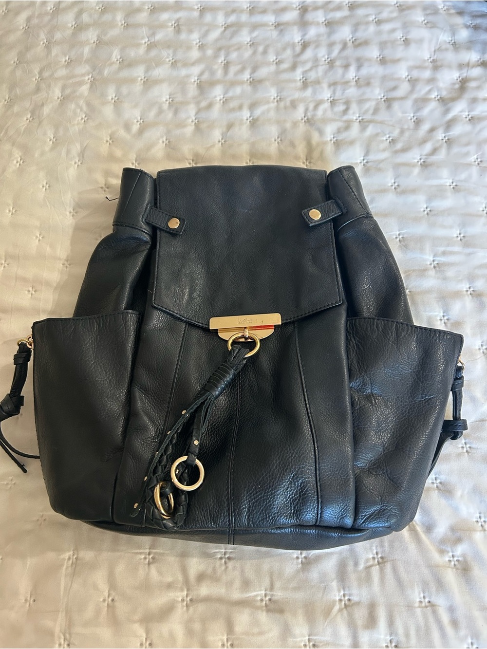 Kooba Black Pebble Leather Medium Sized Backpack with Gold Hardware